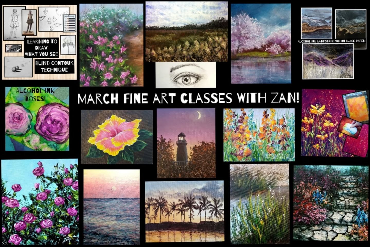 Unleash your inner artist in ZanArt classes!
Come tuck the cares of the world away for a little while by joining us this month @HouseofNeville Gallery and Gatherings, Thomas Place Community Center 
and Betsy Price Community Center! 
I honestly believe anyone can learn to tap into their creative side. In fact, one of my greatest joys and honors is being a part of their artistic journey 🥰
-It's never too late!! 

*FREE Supplies with your first class!
Learn more & how to sign up here:
https://zanartclasses.com/calendar/
There's a clickable link on my profile page 😄 

#unleashyourinnerartist #nevertoolate #artclasses #artcommunity