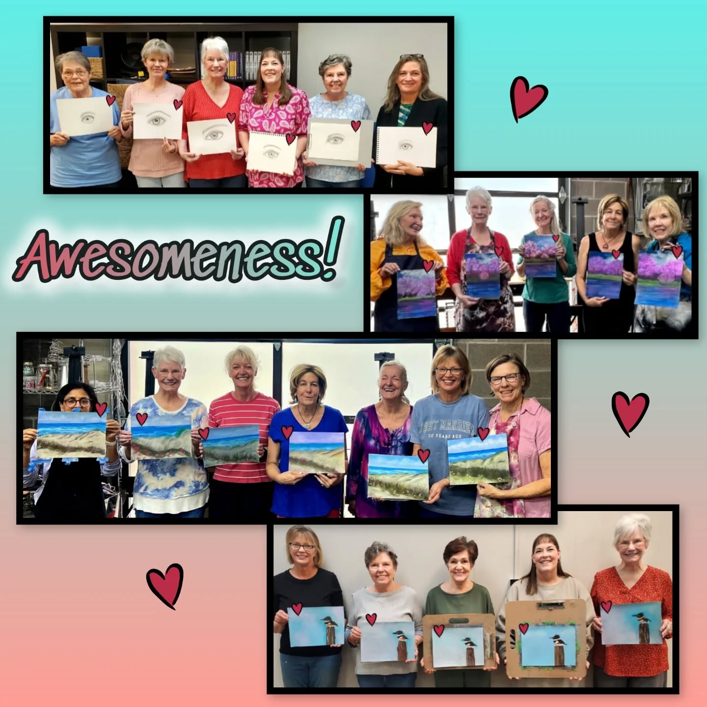 WOW! Check out the happy smiles & beautiful creations  from recent soft pastel & drawing classes at @HouseOfNeville  @ThomasPlaceCommunityCenter & @BetsyPriceCommunityCenter!  I love the welcoming art community we're building! 🥰 

We'd love for you to join us sometime!
Find out more here:
https://zanartclasses.com/calendar
(There's a clickable link on my profile page 

#unleashyourinnerartist #artlessons #nevertoolate #carveouttimeforart #artcommunity