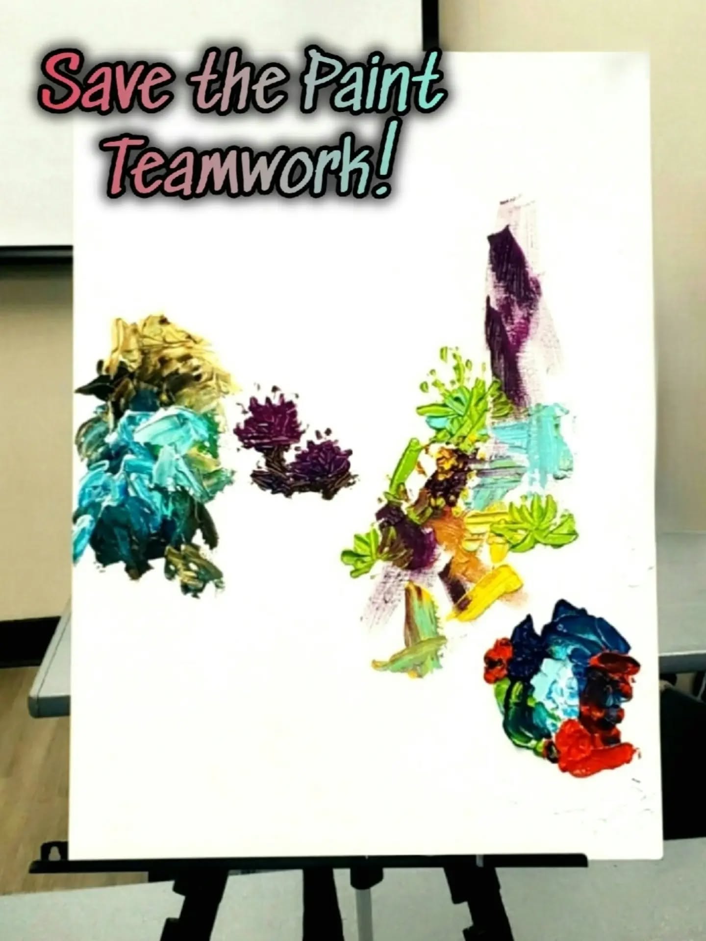 I'm excited to share a fun new project we started last week in ZanArt classes!
Rather than throw away any leftover paint we have mixed after class, everyone can add theirs to our new Save the Paint Canvas! My plan is to have a different canvas for each location that I will bring back every week until we deem it finished & there is room for no more. This one is already looking pretty awesome don't you agree?!! 🎨🥰 

#artcommunity  #arttheraphy #painttogether  #teamwork #recycle