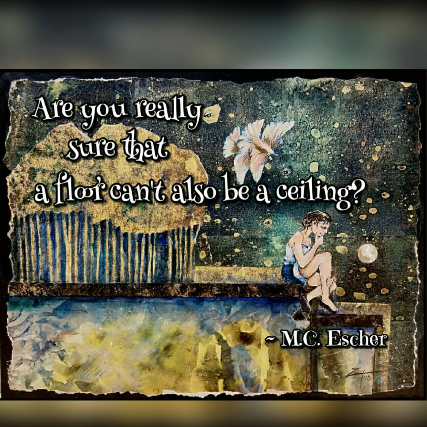 Might want to check with Rhymin' Simon 🙃 
Had fun with the  creation  of 'Contemplation Eyes on Peace' some years ago.   It was adapted from a design project I did long ago at UT Austin while enrolled in their Fine Art Program & seems especially pertinent one again...
#Escher #PaulSimon  #Quotes #peace #interconnectedness