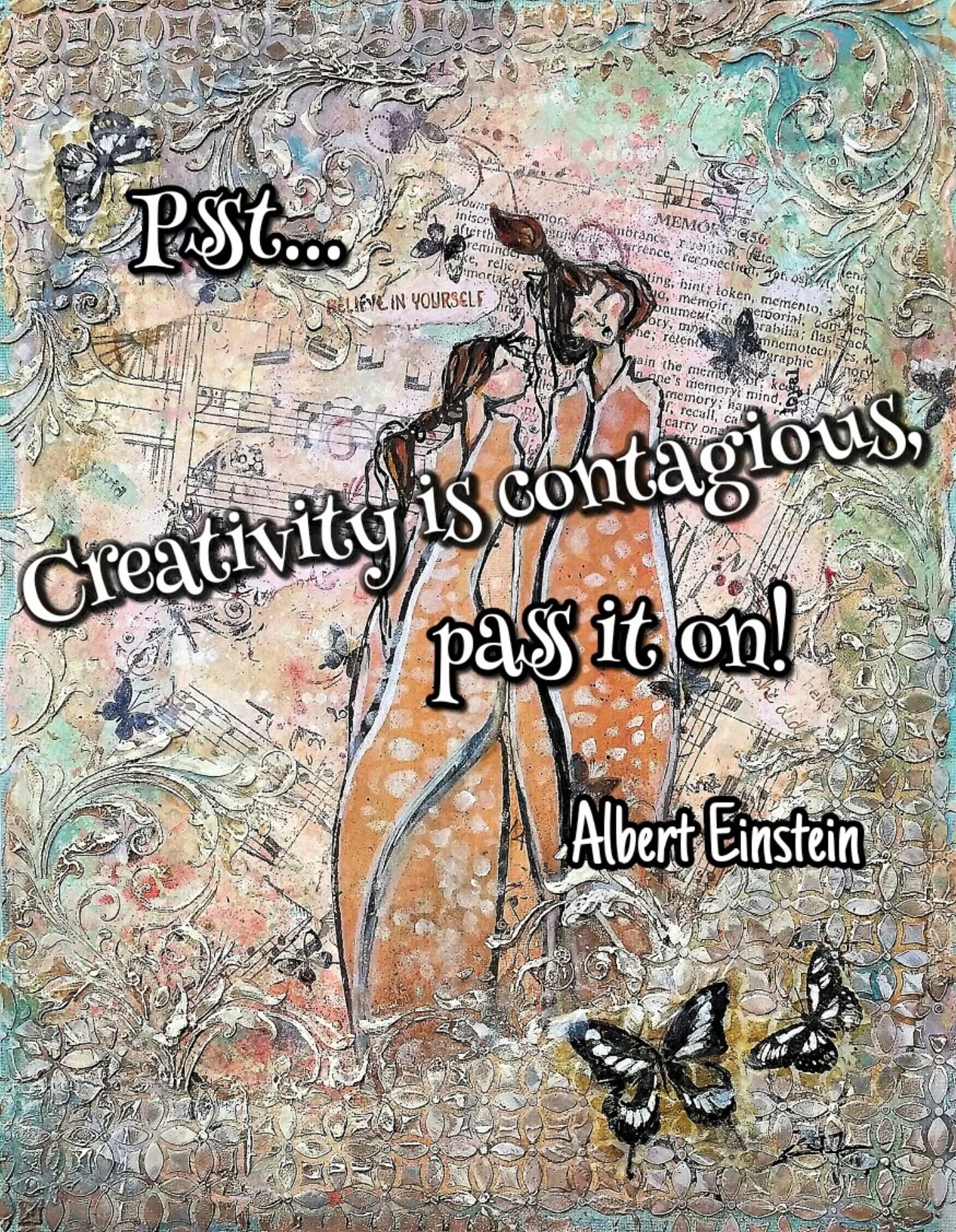 Indubitably!!
And a fun quote to copy over 'Friendly Secrets' - a mixed media  inspired by a sketch I did long ago for a sculpture. Pretty awesome the circle of creativity dont you think?!
🎨💖😄

#artcommunity #creativity #artclasses #carveouttimeforart #nevertoolate